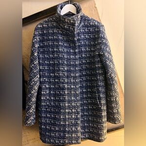 New J Crew Factory City Commuter Career Coat Blue White Tweed Wool Blend SZ 12